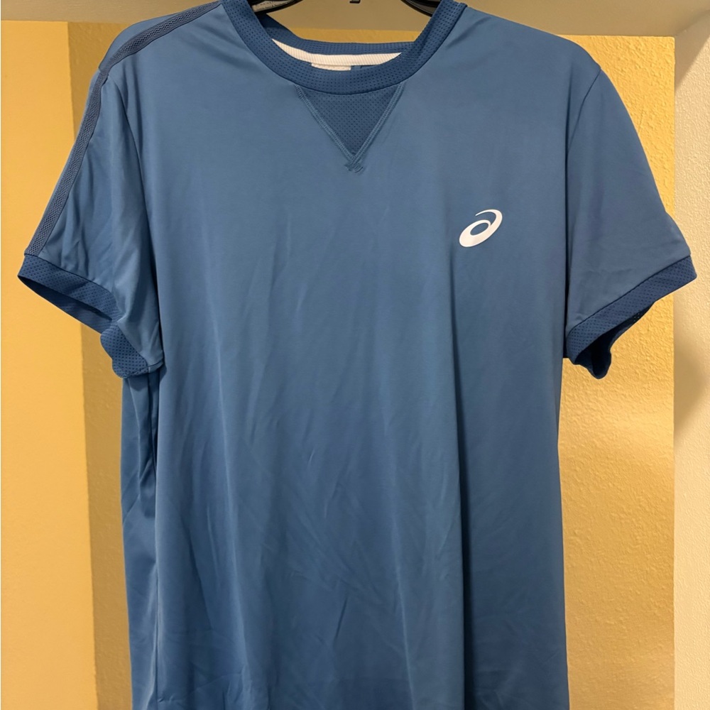 Asics Blue Short-Sleeve Athletic Tee with White Logo